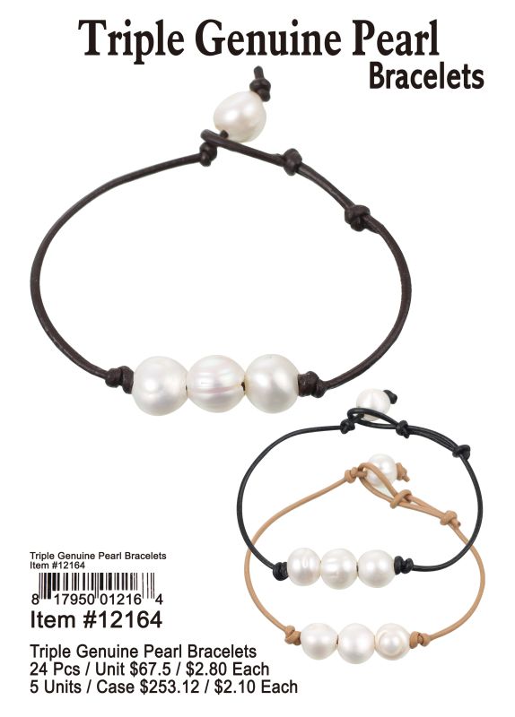 Triple Genuine Pearl Bracelets - 24 Pieces Unit