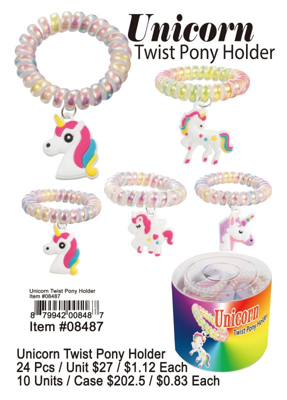 Unicorn Twist Pony Holder - 24 Pieces Unit