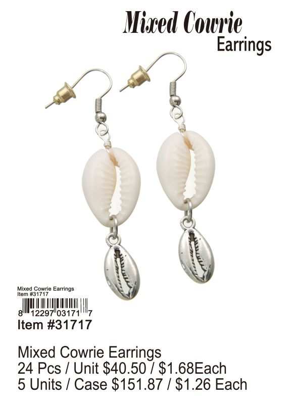 Mixed Cowrie Earrings - 24 Pieces Unit